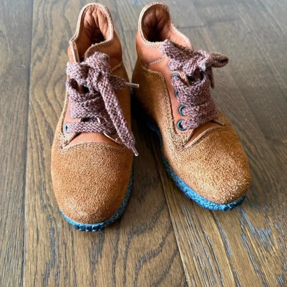 Tod's Junior Suede Lace Up Shoes Brown Textured Sole Retro Size 25